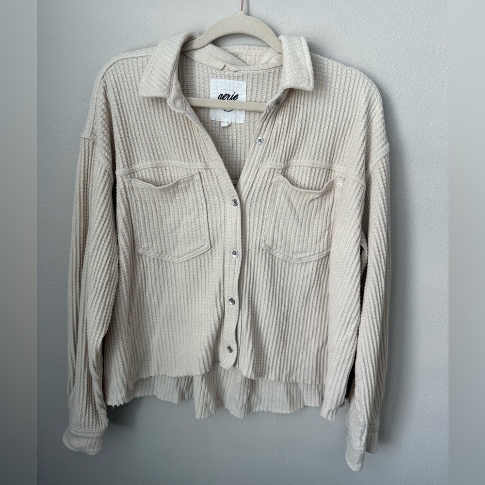 Aerie Waffle Knit Oversized Cropped Shacket Small